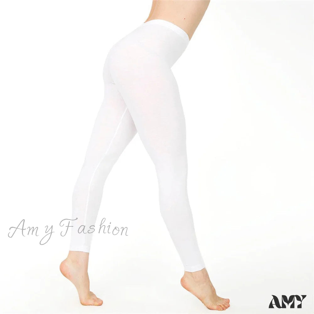 Amy Fashion - Casual Sport Fitness Cotton Leggings White / S