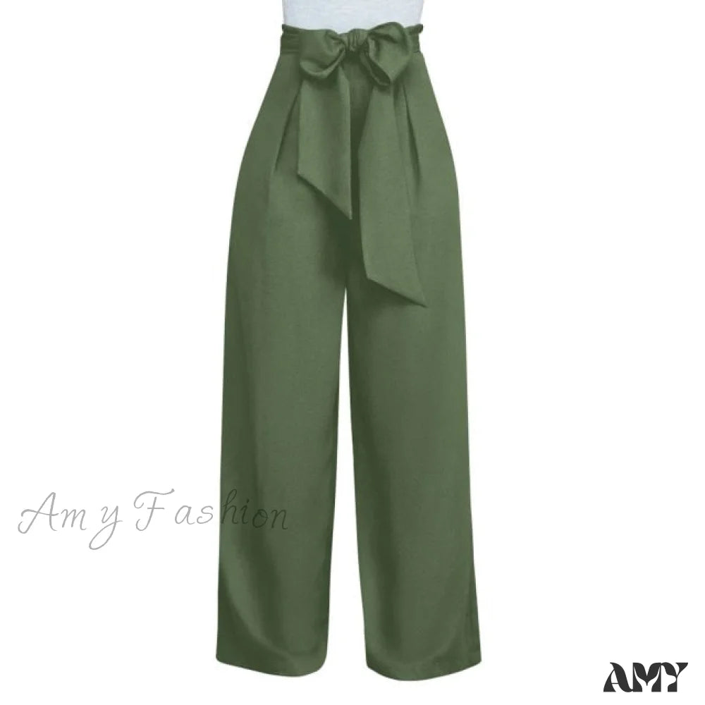 Amy Fashion - Casual Straight Long Pant Army Green / S