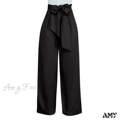 Amy Fashion - Casual Straight Long Pant Black / S