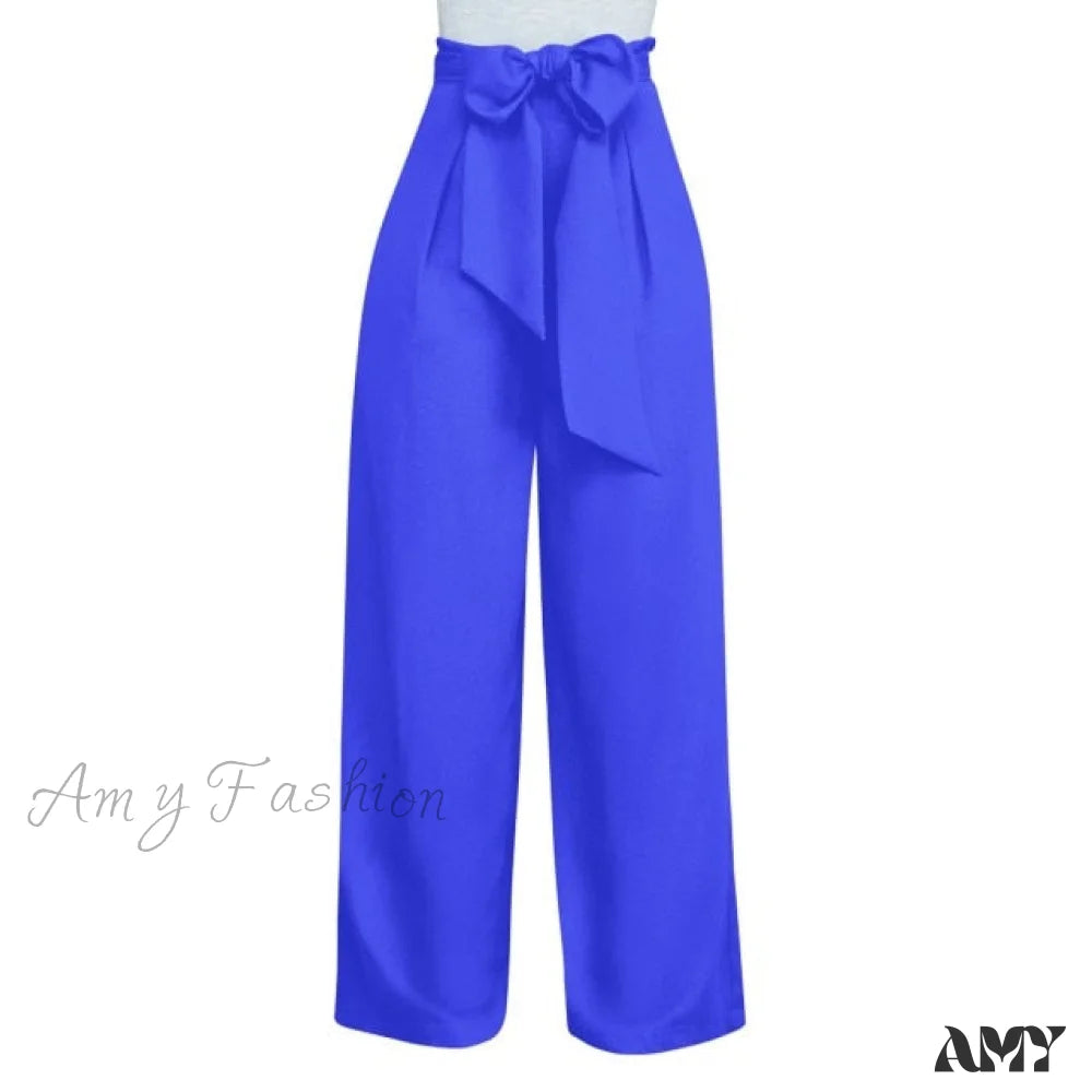 Amy Fashion - Casual Straight Long Pant Blue / S