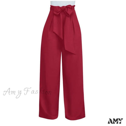 Amy Fashion - Casual Straight Long Pant Burgundy / S