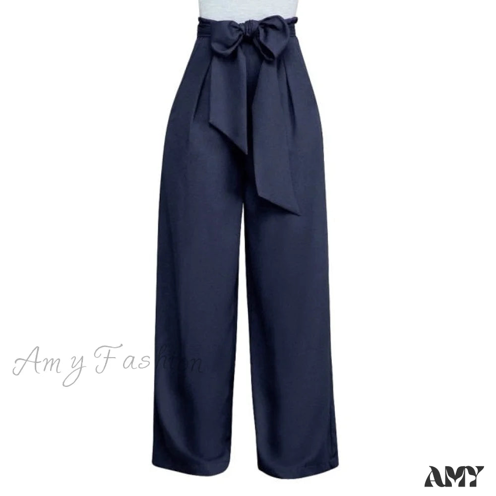 Amy Fashion - Casual Straight Long Pant Deep Blue / S