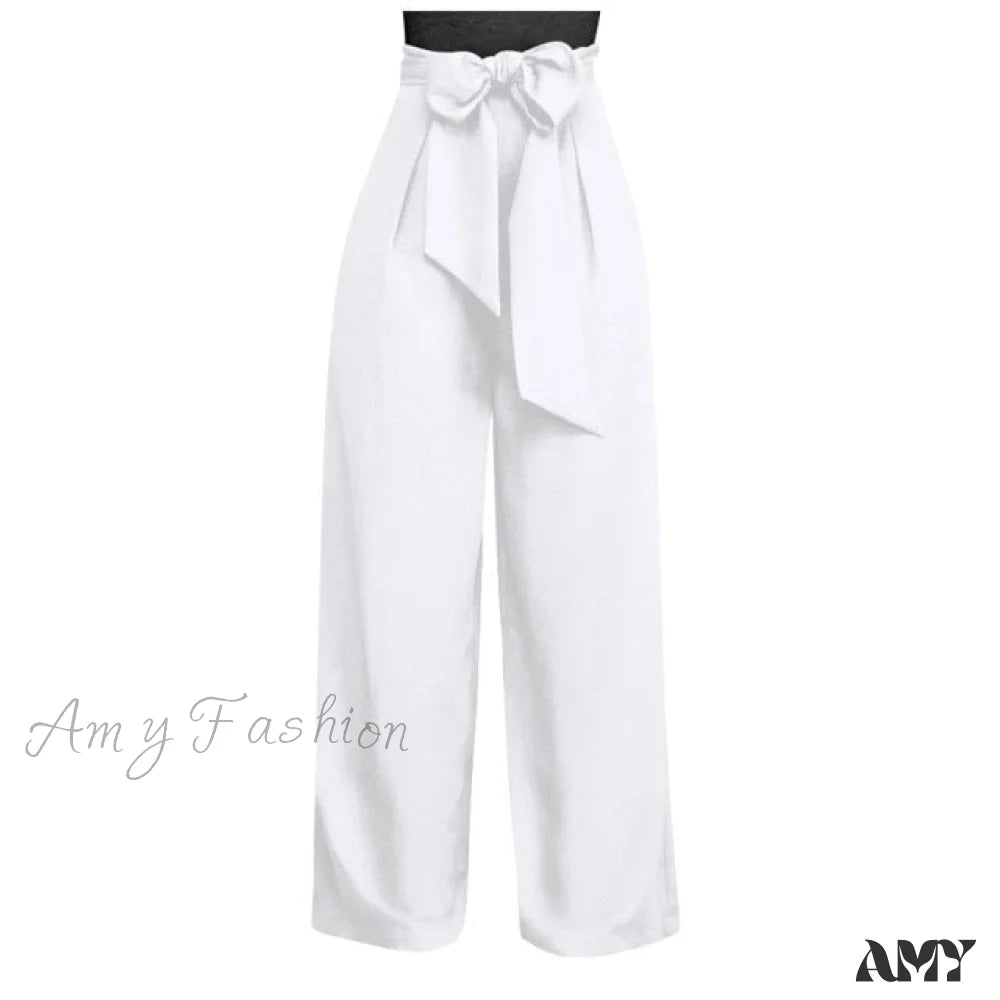 Amy Fashion - Casual Straight Long Pant White / S