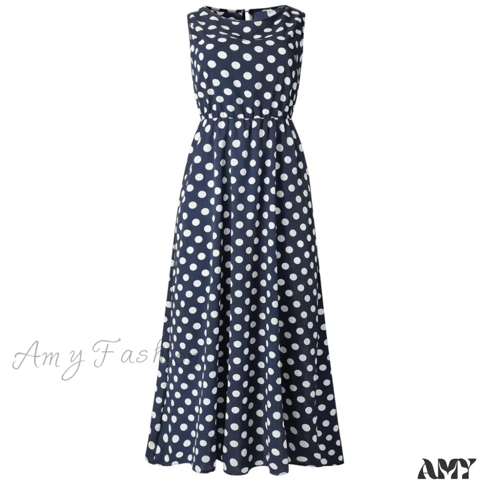 Amy Fashion - Casual Versatile Sleeveless Round Neck Polka Dot Boho Dress