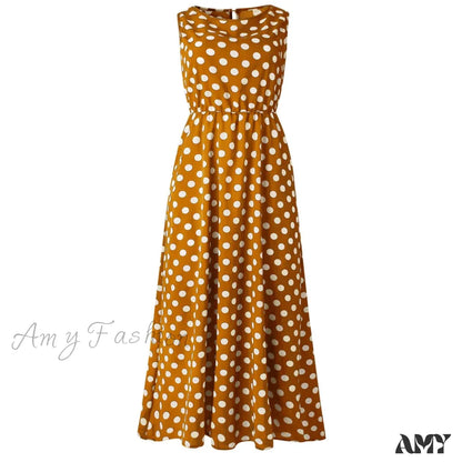 Amy Fashion - Casual Versatile Sleeveless Round Neck Polka Dot Boho Dress