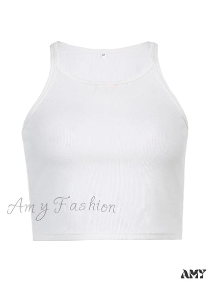 Amy Fashion - Casual White Sleeveless Cotton Cami