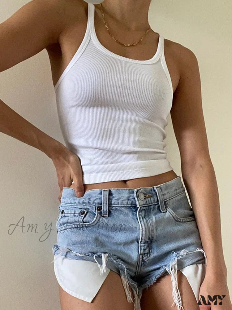 Amy Fashion - Casual White Sleeveless Cotton Cami