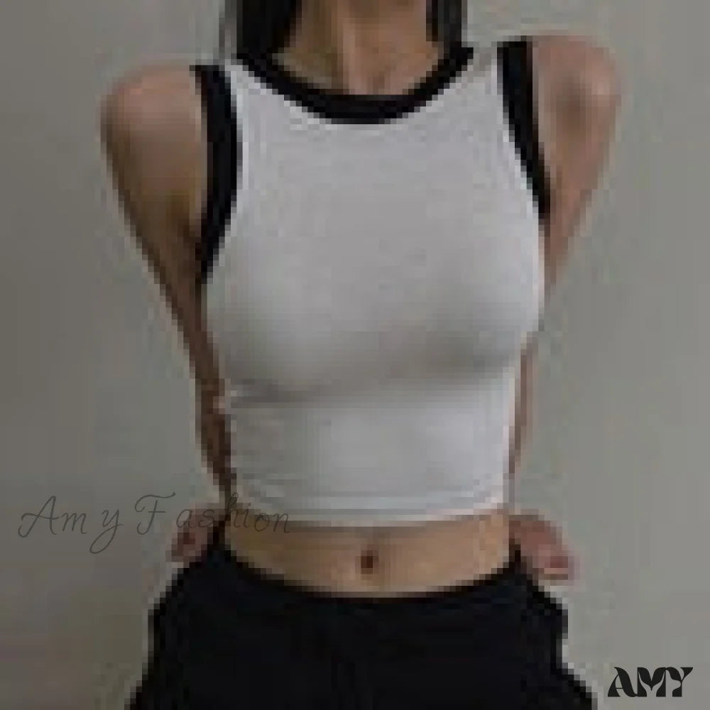 Amy Fashion - Casual White Sleeveless Cotton Cami As Picture / L