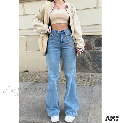 Amy Fashion - Casual Women’s Flare High Waisted For Woman Streetwear Flared Denim 2024 Spring