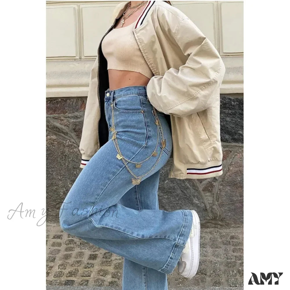 Amy Fashion - Casual Women’s Flare High Waisted For Woman Streetwear Flared Denim 2024 Spring