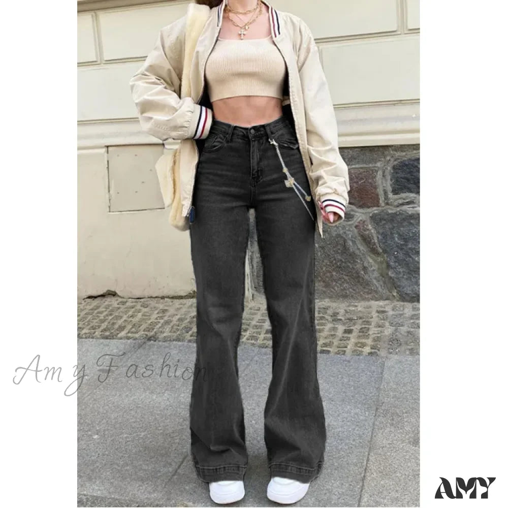 Amy Fashion - Casual Women’s Flare High Waisted For Woman Streetwear Flared Denim 2024 Spring