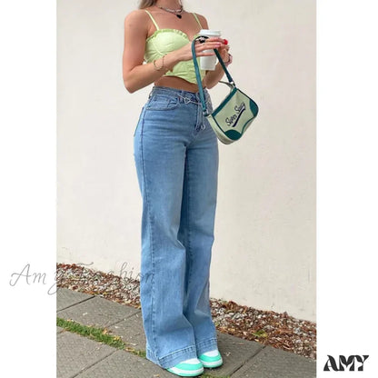 Amy Fashion - Casual Women’s Flare High Waisted For Woman Streetwear Flared Denim 2024 Spring