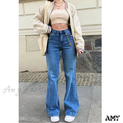 Amy Fashion - Casual Women’s Flare High Waisted For Woman Streetwear Flared Denim 2024 Spring