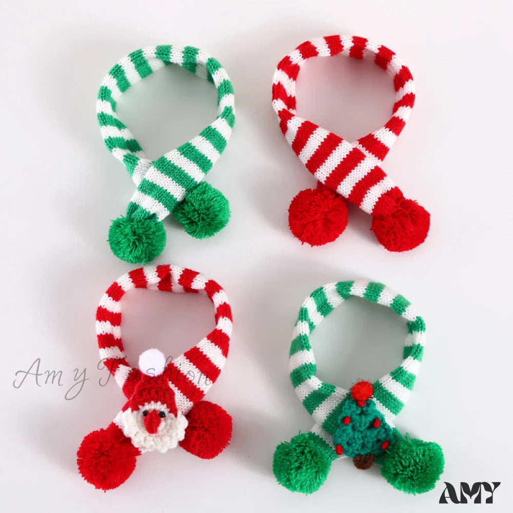 Amy Fashion - Cat Dog Knitted Wool Striped Christmas Scarf