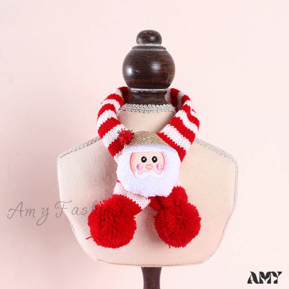 Amy Fashion - Cat Dog Knitted Wool Striped Christmas Scarf