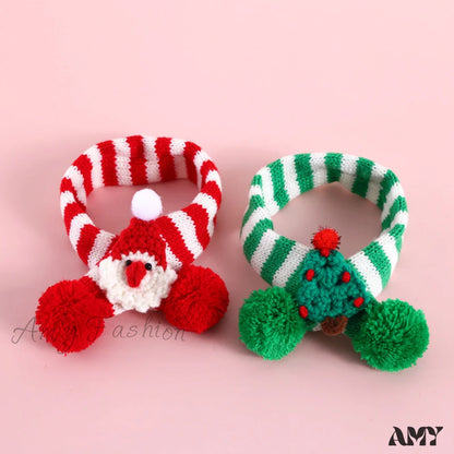 Amy Fashion - Cat Dog Knitted Wool Striped Christmas Scarf