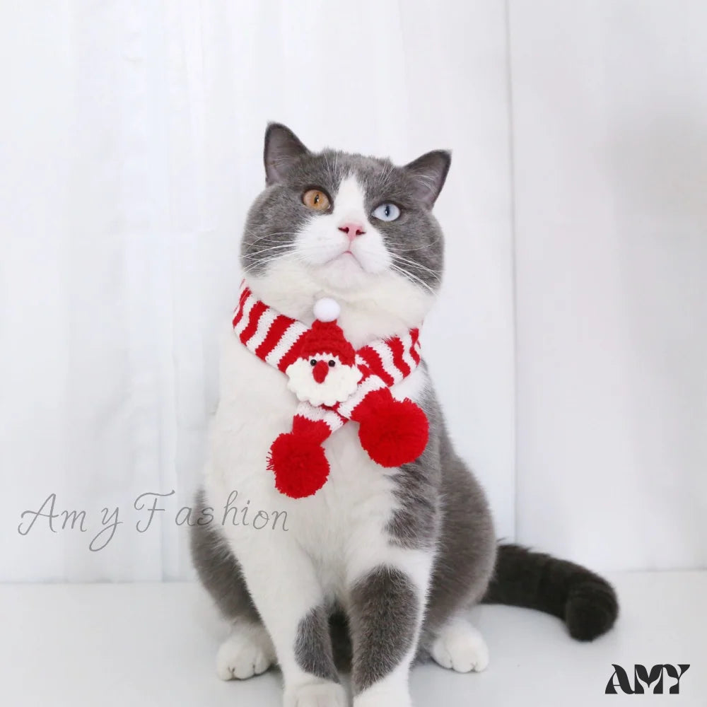 Amy Fashion - Cat Dog Knitted Wool Striped Christmas Scarf