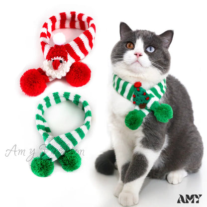 Amy Fashion - Cat Dog Knitted Wool Striped Christmas Scarf