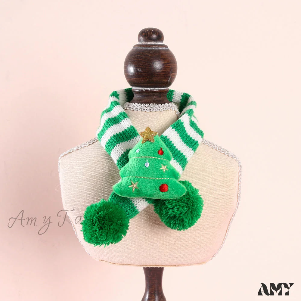 Amy Fashion - Cat Dog Knitted Wool Striped Christmas Scarf