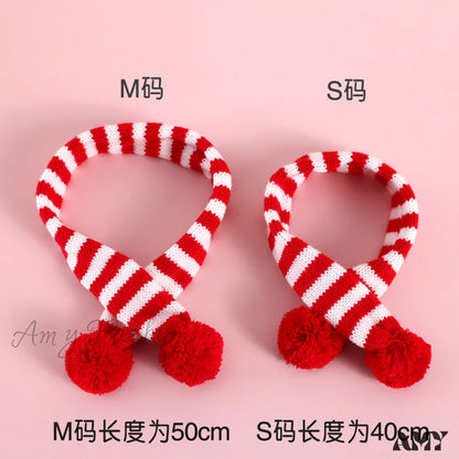 Amy Fashion - Cat Dog Knitted Wool Striped Christmas Scarf