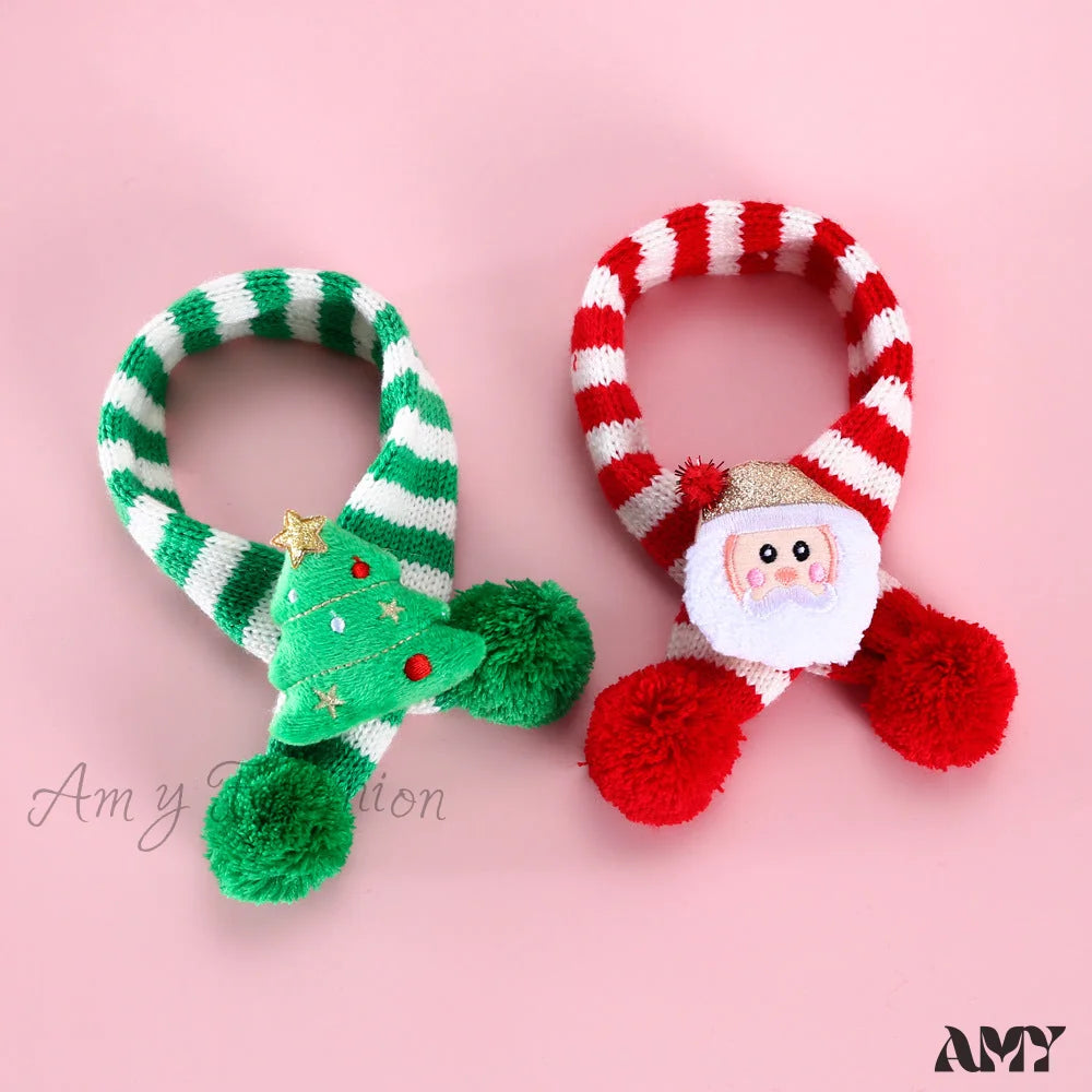 Amy Fashion - Cat Dog Knitted Wool Striped Christmas Scarf