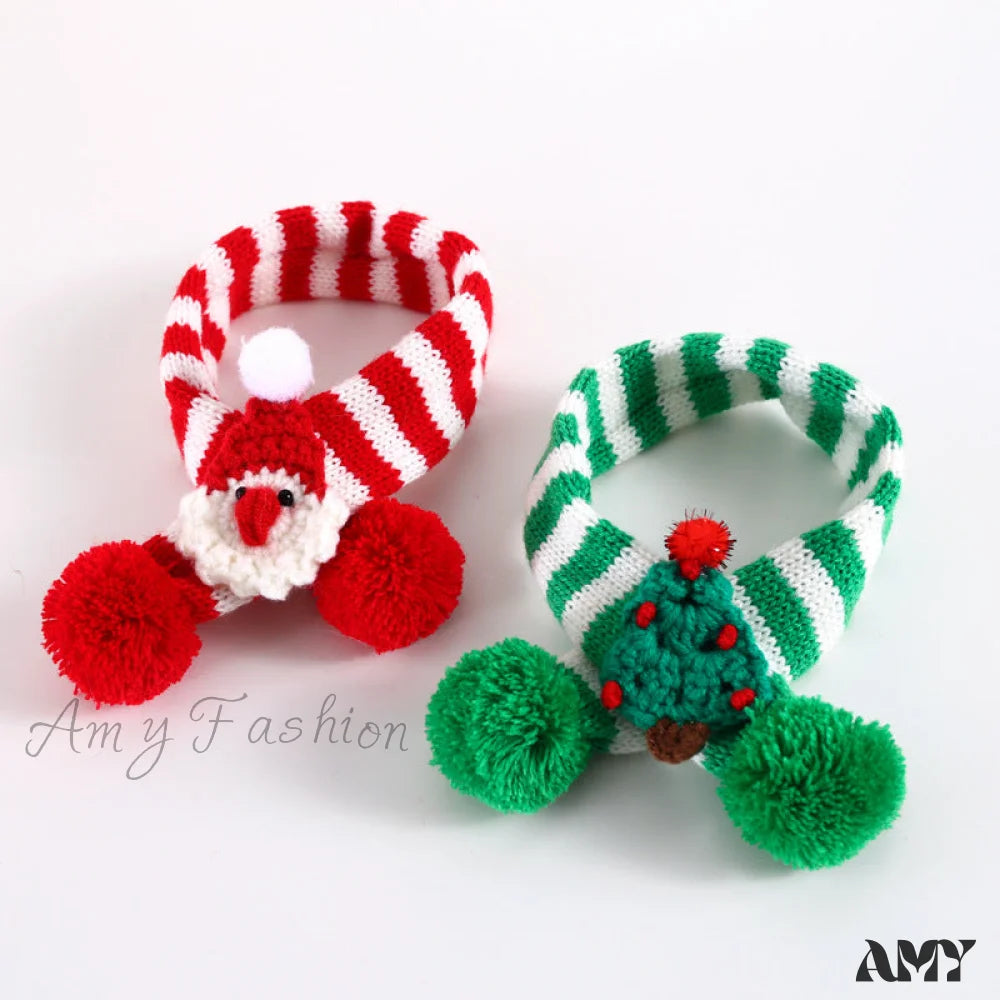 Amy Fashion - Cat Dog Knitted Wool Striped Christmas Scarf