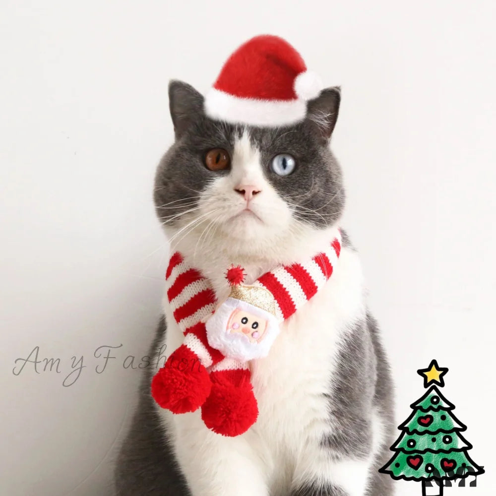 Amy Fashion - Cat Dog Knitted Wool Striped Christmas Scarf