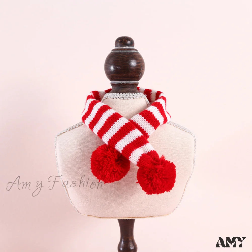 Amy Fashion - Cat Dog Knitted Wool Striped Christmas Scarf