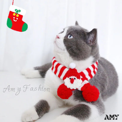 Amy Fashion - Cat Dog Knitted Wool Striped Christmas Scarf