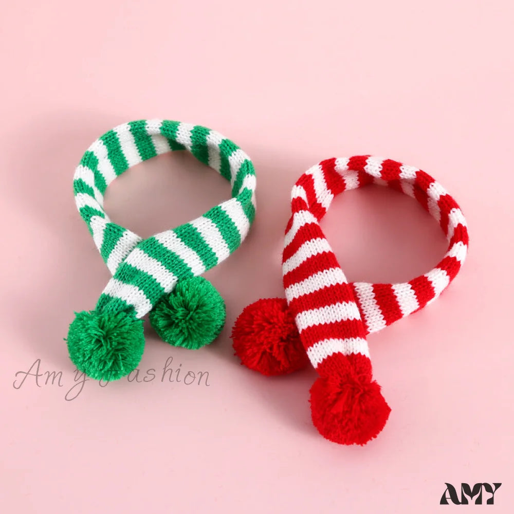 Amy Fashion - Cat Dog Knitted Wool Striped Christmas Scarf