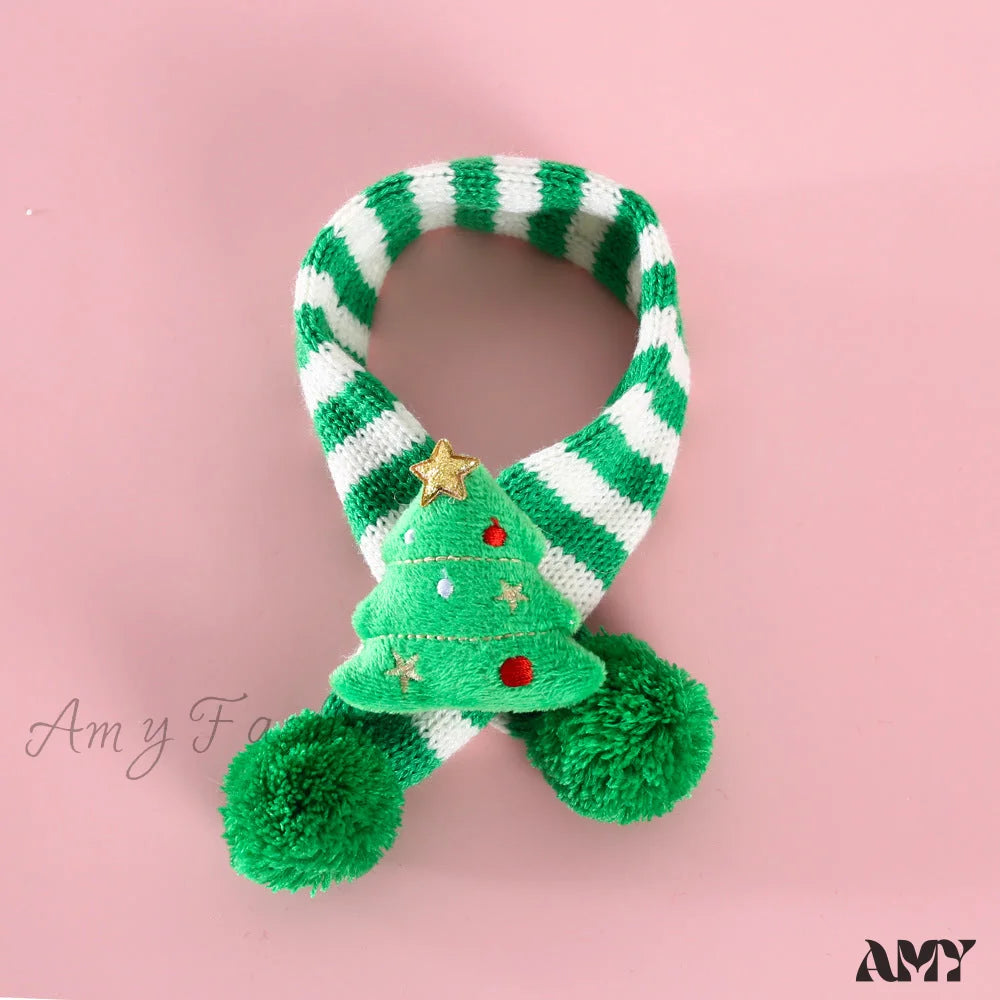 Amy Fashion - Cat Dog Knitted Wool Striped Christmas Scarf