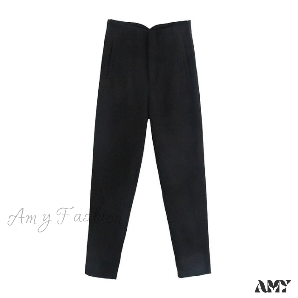 Amy Fashion - Chic Button Zip Elegant Pink Casual Pants Black / Xs