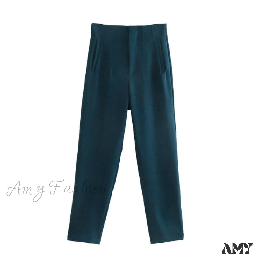 Amy Fashion - Chic Button Zip Elegant Pink Casual Pants Dark Blue / Xs