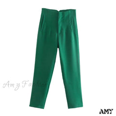 Amy Fashion - Chic Button Zip Elegant Pink Casual Pants Dark Green / Xs
