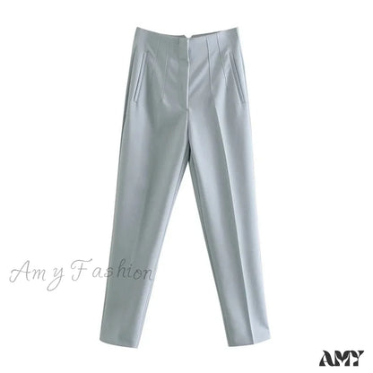 Amy Fashion - Chic Button Zip Elegant Pink Casual Pants Sky Blue / Xs