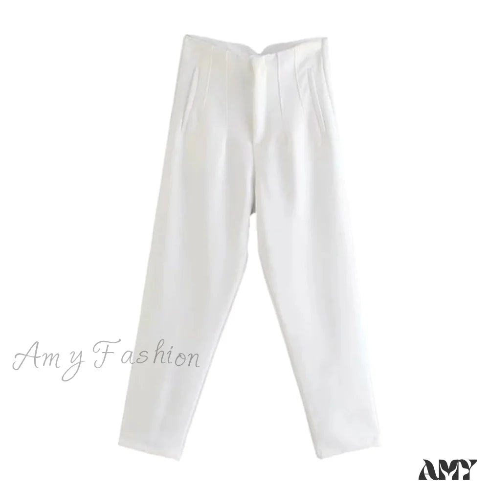 Amy Fashion - Chic Button Zip Elegant Pink Casual Pants White / Xs