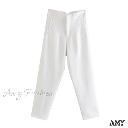 Amy Fashion - Chic Button Zip Elegant Pink Casual Pants White / Xs