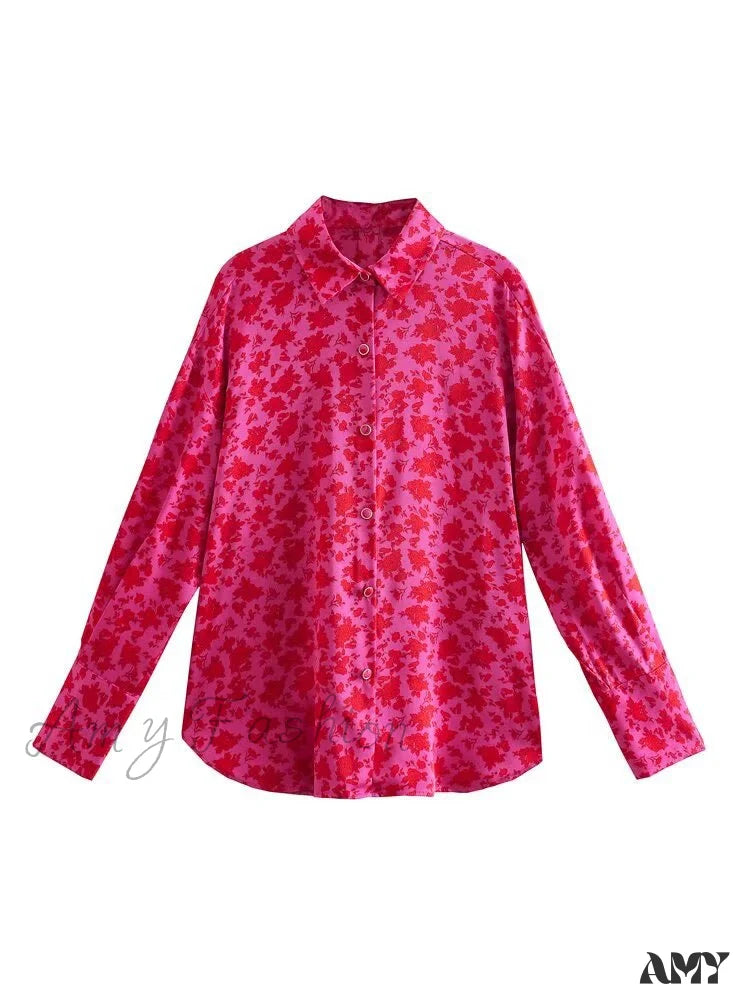 Amy Fashion - Chic Lady Long Sleeve Floral Print Blouses