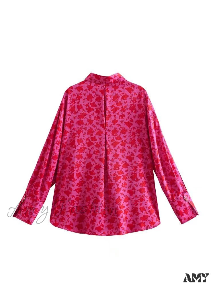 Amy Fashion - Chic Lady Long Sleeve Floral Print Blouses