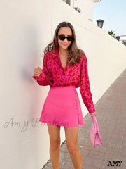 Amy Fashion - Chic Lady Long Sleeve Floral Print Blouses