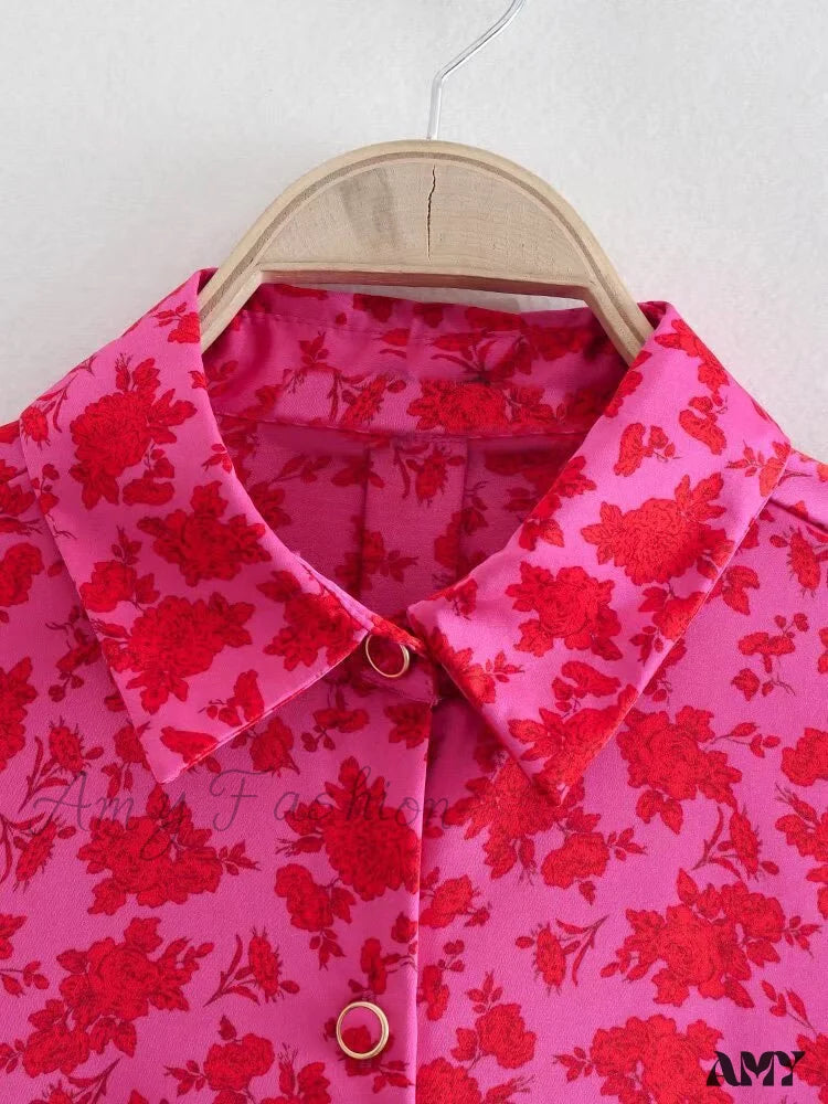 Amy Fashion - Chic Lady Long Sleeve Floral Print Blouses