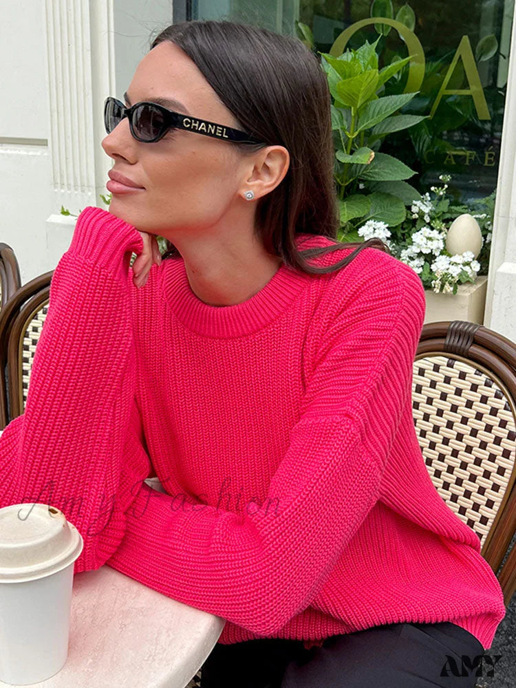 Amy Fashion - Chic O-Neck Elegant Knitted Sweater Pullovers