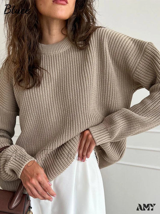 Amy Fashion - Chic O-Neck Elegant Knitted Sweater Pullovers