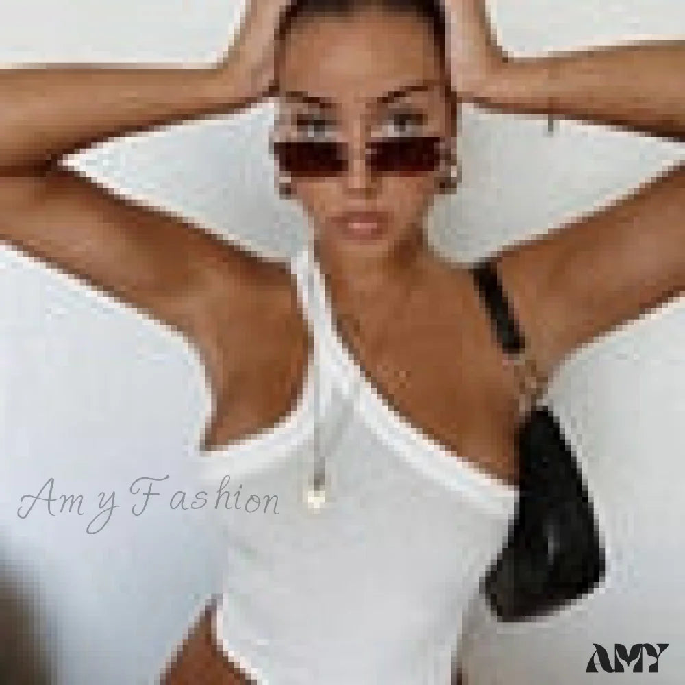 Amy Fashion - Chic One Shoulder Camis Tops White / S