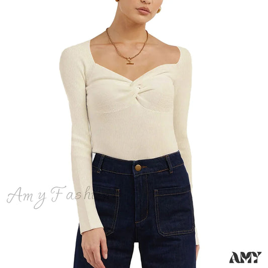 Amy Fashion - Chic Square Collar Short Sweaters Pullover