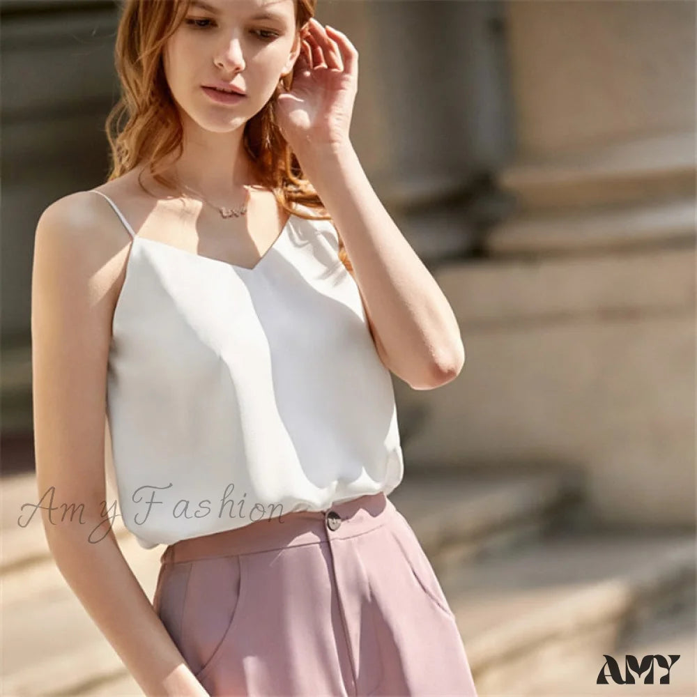 Amy Fashion - Chiffon Sleeveless Solid Camis Top