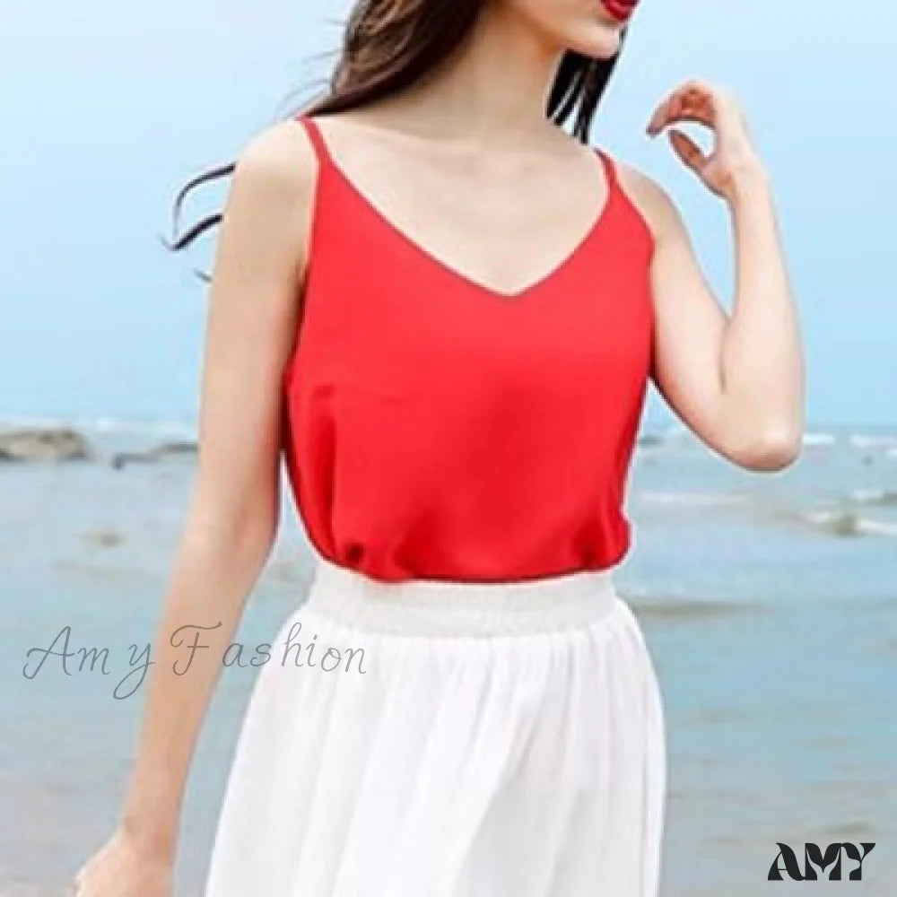 Amy Fashion - Chiffon Sleeveless Solid Camis Top