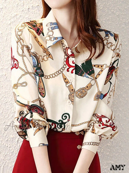 Amy Fashion - Chiffon Turn-Down Collar Long Sleeve Vintage Shirt