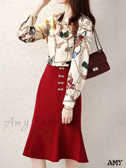 Amy Fashion - Chiffon Turn-Down Collar Long Sleeve Vintage Shirt