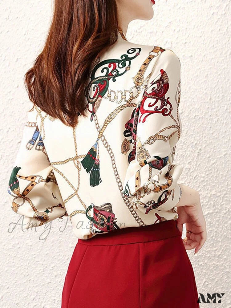 Amy Fashion - Chiffon Turn-Down Collar Long Sleeve Vintage Shirt